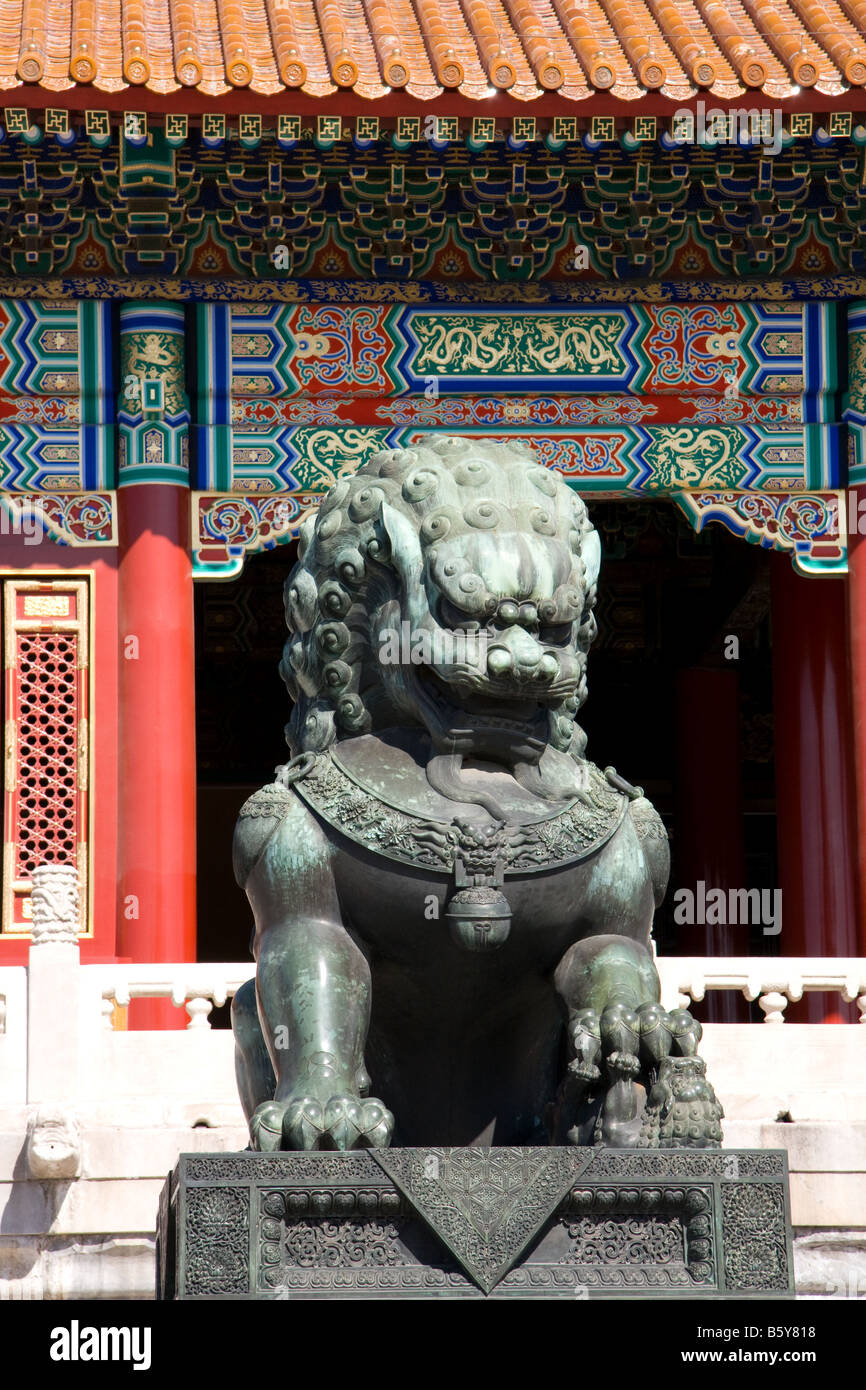 Bronze lion statue inside the imperial city in Beijing, China Stock Photo