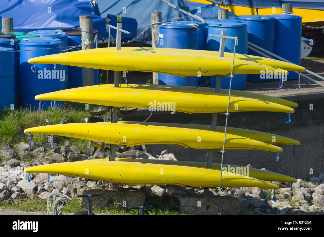 Yellow Kayaks Canoes Stock Photo