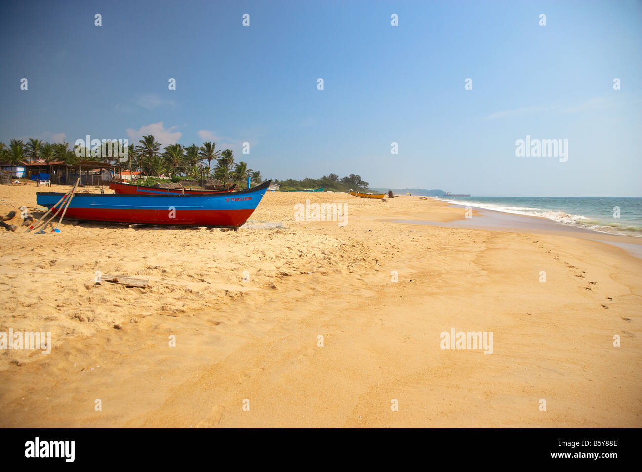 Fishing Boat on Calangute Beach, Goa, India Stock Photo