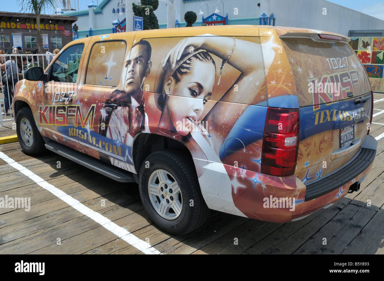 A full body wrap adorns this popular radio station vehicle Stock Photo
