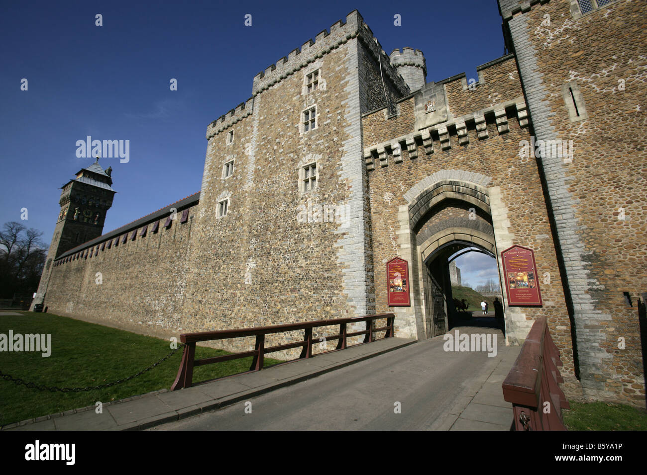 City of Cardiff, Wales. The exterior walls of Cardiff Castle, which is