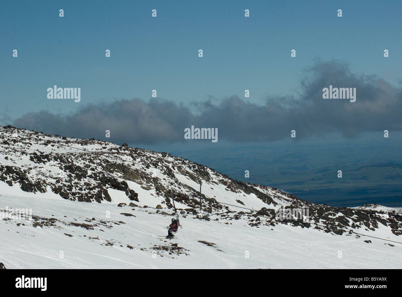 Chairlift on the slope of Mount Ruapehu - Whakapapa Ski Field - biggest in New Zealand Stock Photo