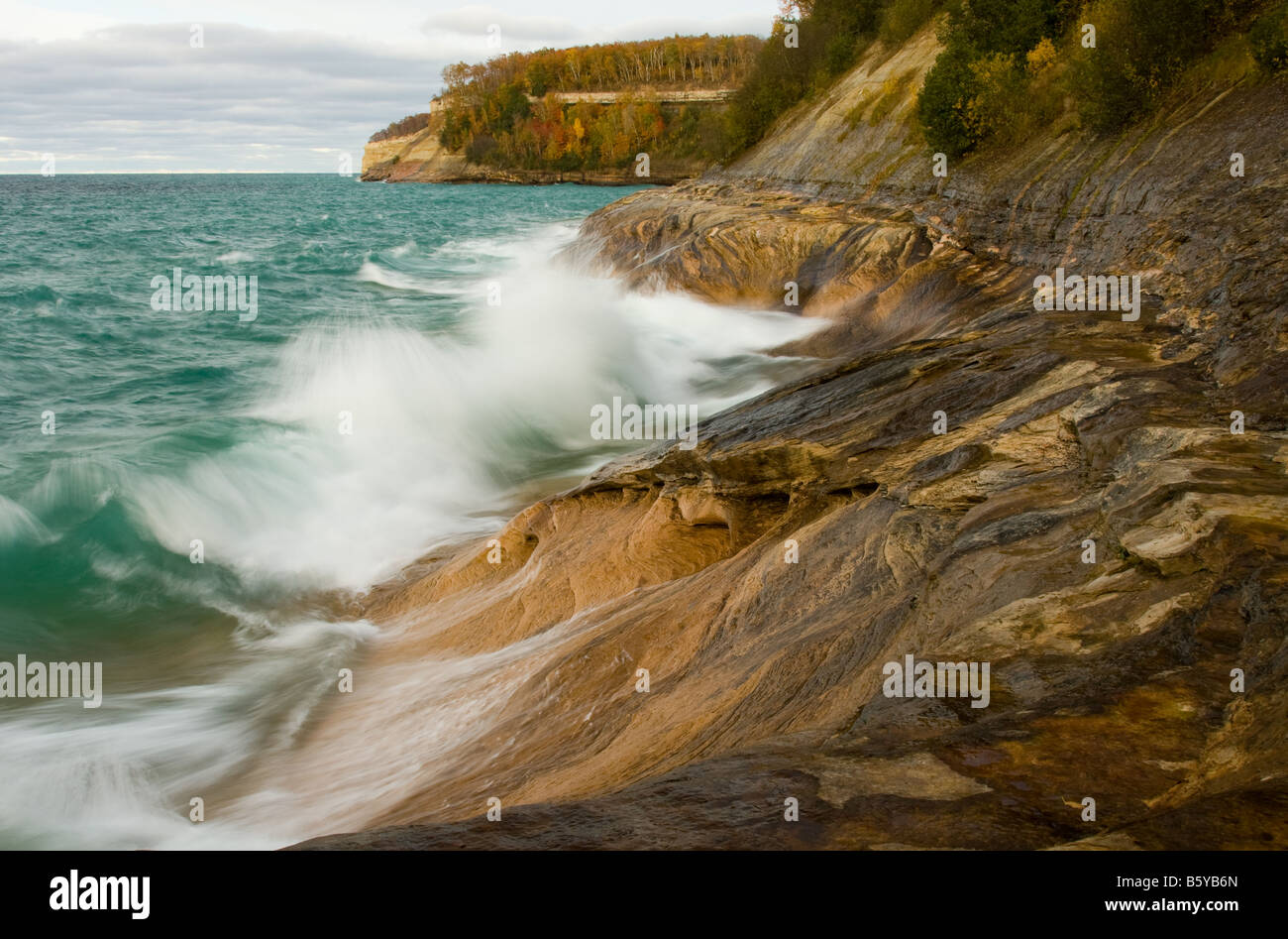 Lake Superior's Fury: Pictured Rocks Cliffs Battered by Waves