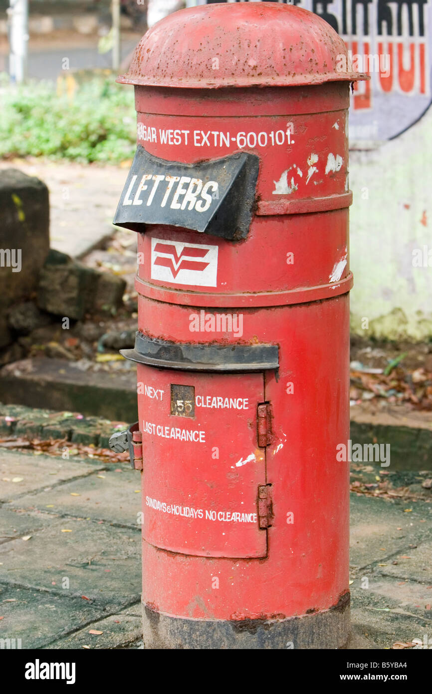 A Post Box of the Indian Postal Service, India Post, in Chennai, Tamil Nadu, India. Stock Photo