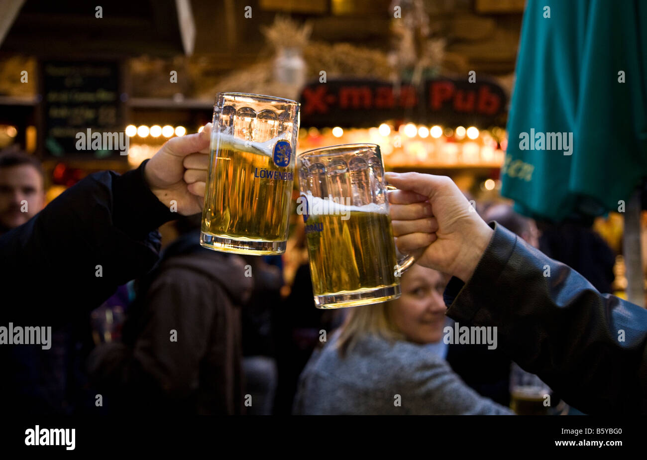 Two glasses of German beer at a festival Stock Photo