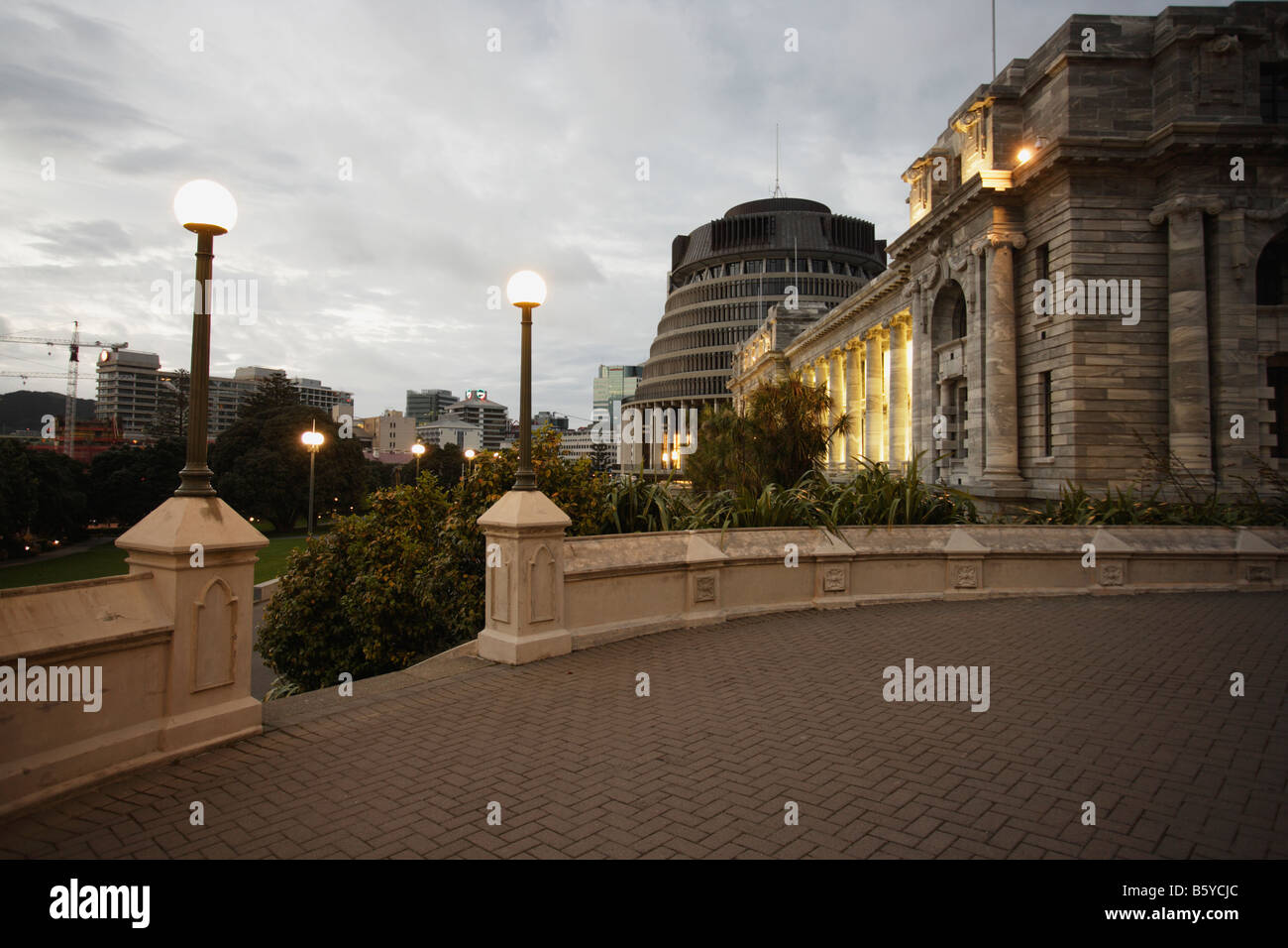 Beehive and Parliament House Wellington New Zealand Stock Photo