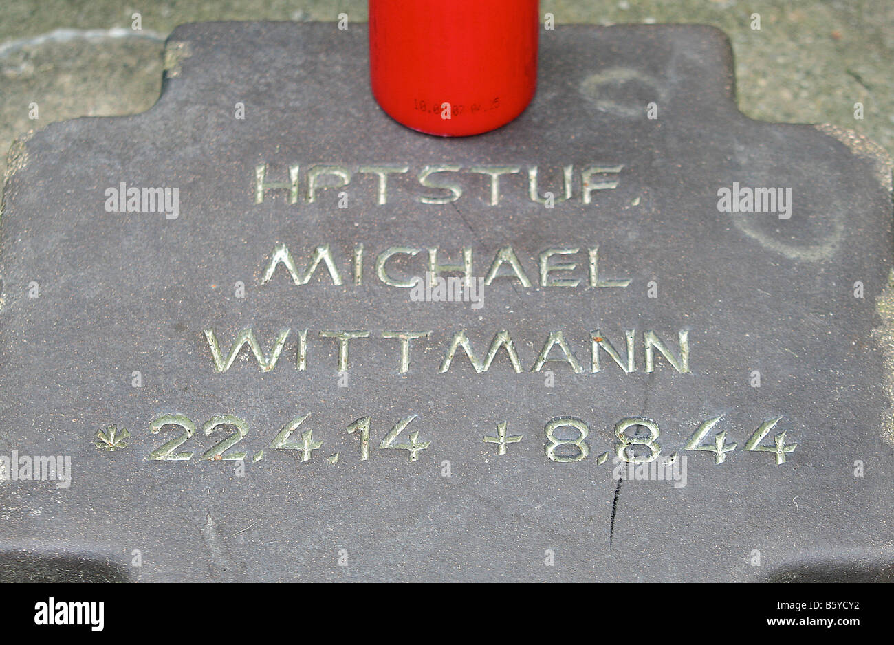war grave of SS Hauptsturmfuher Michael Wittmann legendary German Tiger tank commander Stock Photo