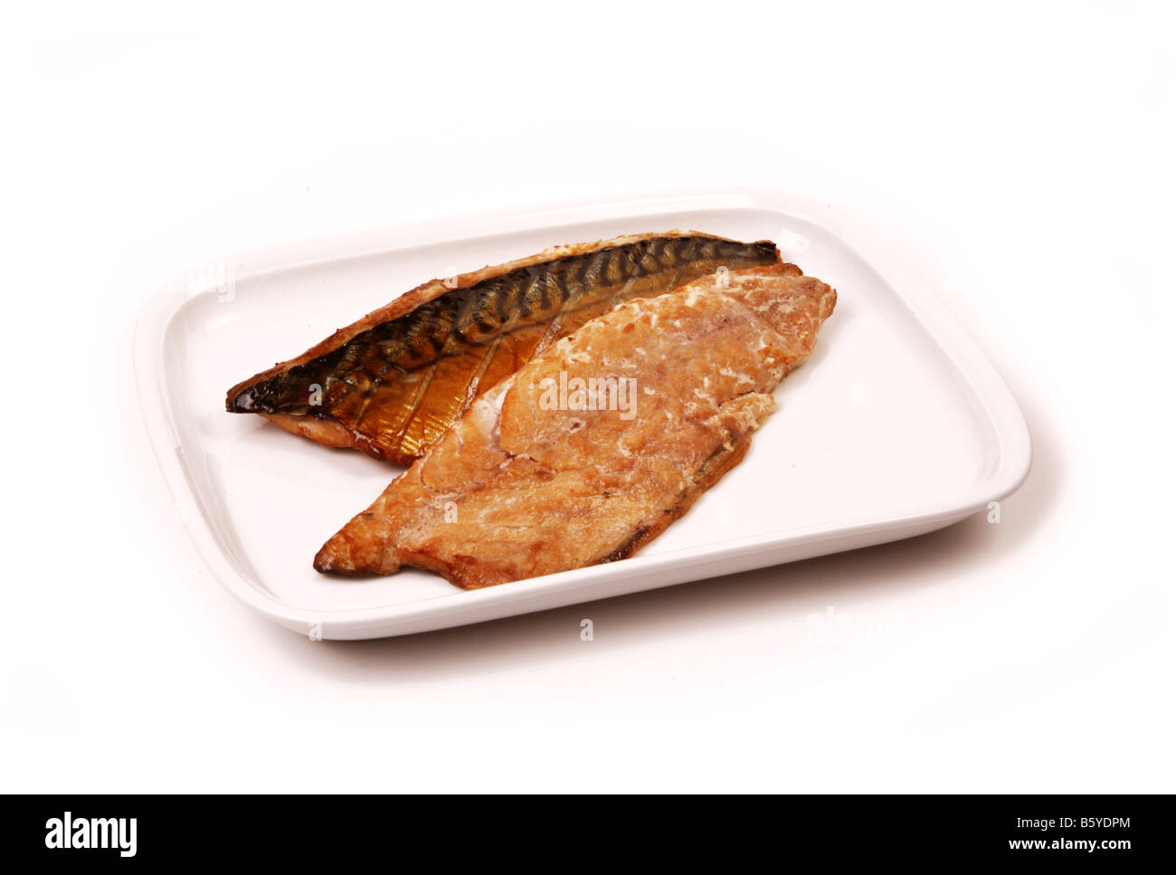 Fillets of Home Smoked Mackerel on a Plate Cut Out Stock Photo