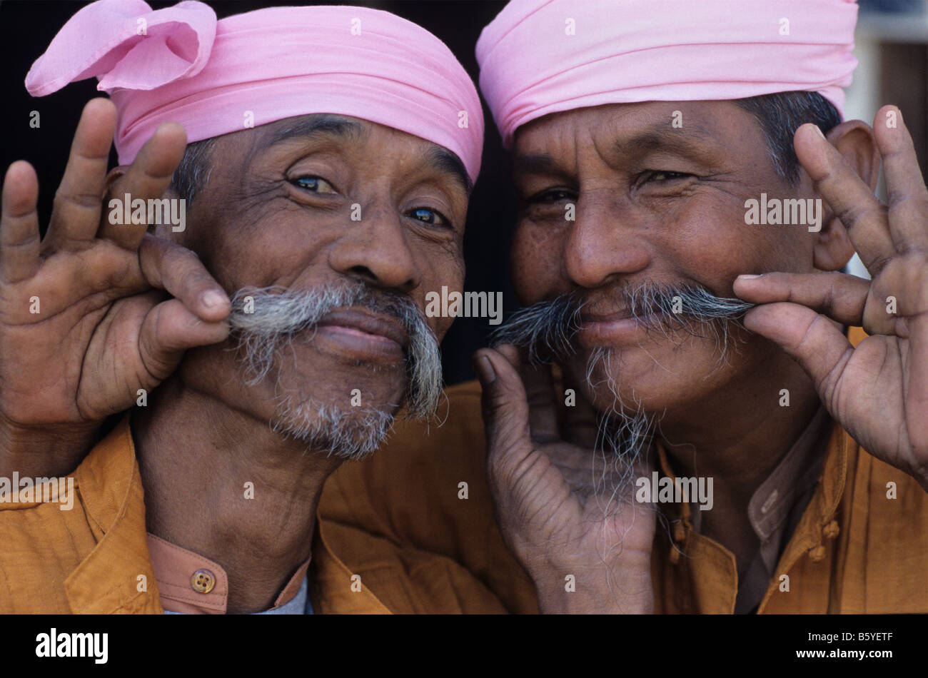 Lu Maw and elder brother, Par Par Lay, two of the Moustache Brothers comic troupe from Mandalay, Burma or Myanmar Stock Photo