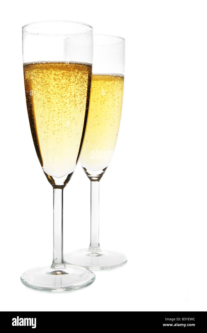 Two glasses of champagne isolated over white background Stock Photo Alamy