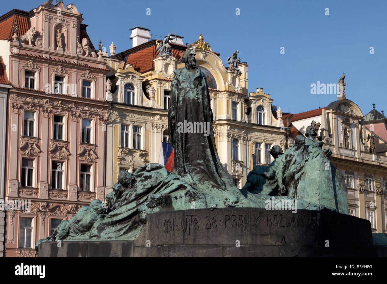 Statue of Jan Hus in the Old Town Square, Prague Stock Photo