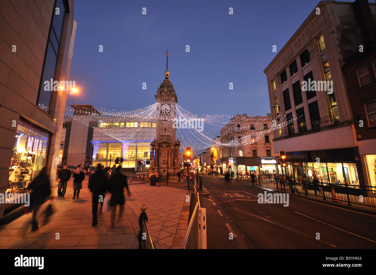 The Clock Tower covered in christmas lights, Brighton, East Sussex, UK