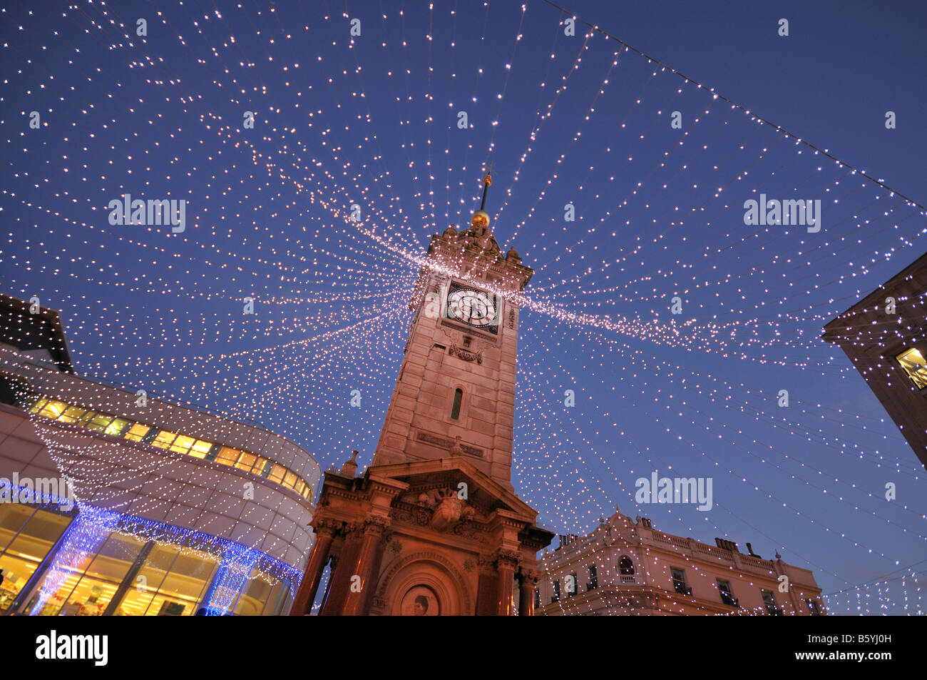 The Clock Tower covered in christmas lights, Brighton, East Sussex, UK