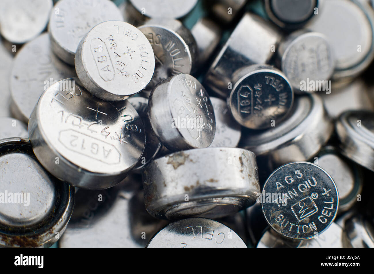 Pile of button cells (watch batteries) Stock Photo