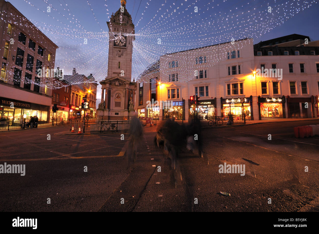 The Clock Tower covered in christmas lights, Brighton, East Sussex, UK
