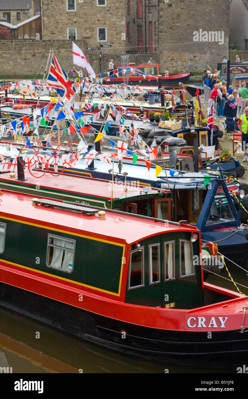 Narrow boats at Skipton Waterways Festival UK Stock Photo
