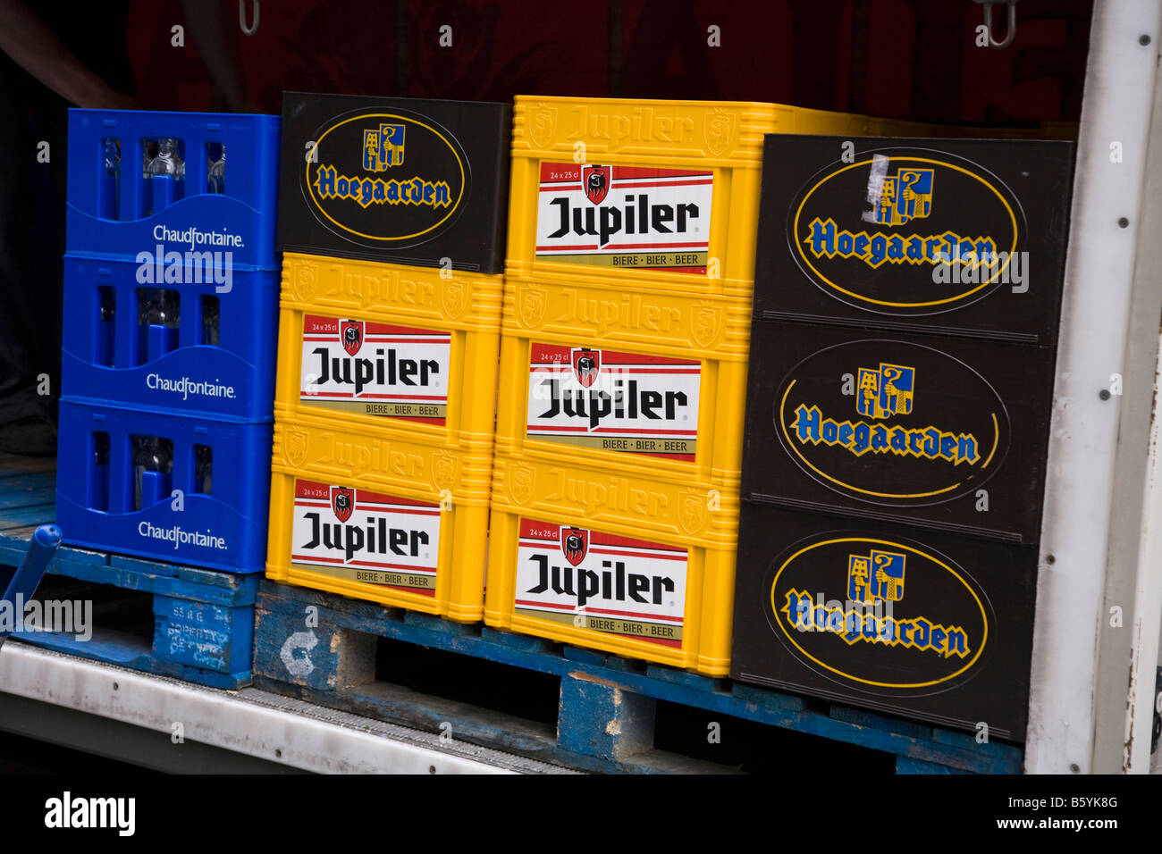 Crates of Belgian beer in a delivery lorry. (44 Stock Photo Alamy