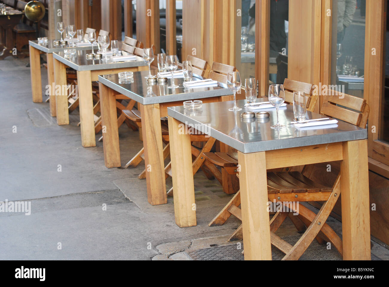 Empty tables Soho London Stock Photo