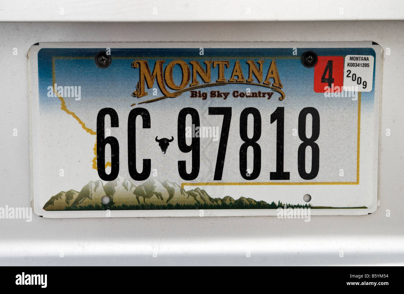 A car number plate in Montana, the American West's 'Big Sky' State Stock Photo