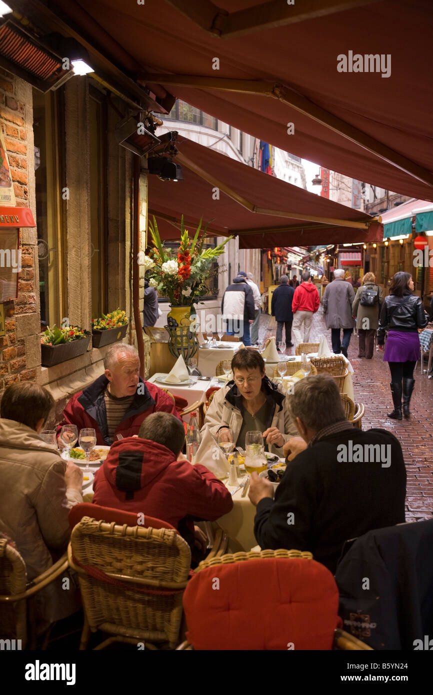 Customers dining at pavement tables of  'Le Bourgeois' seafood restaurant. Brussels. Belgium. (44) Stock Photo