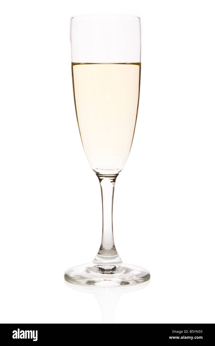 Flute with white wine isolated on white Stock Photo Alamy