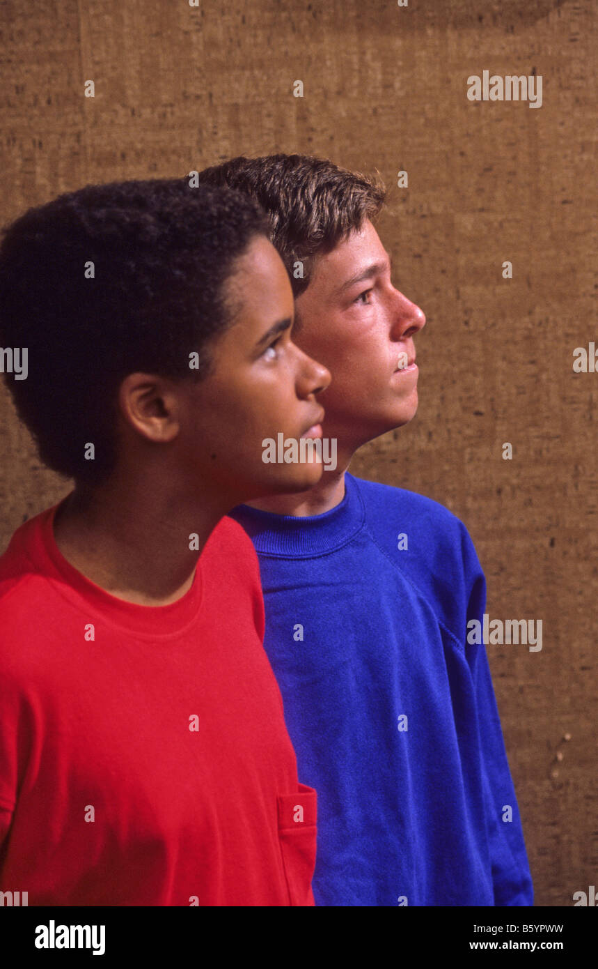 Profile Portraits Of Black And White Young Teen Boys Stock Photo Alamy