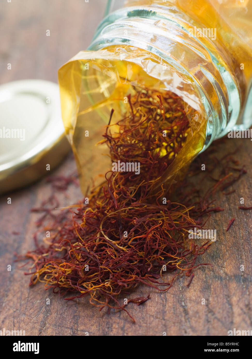 Jar of Kashmir Saffron Strands Stock Photo