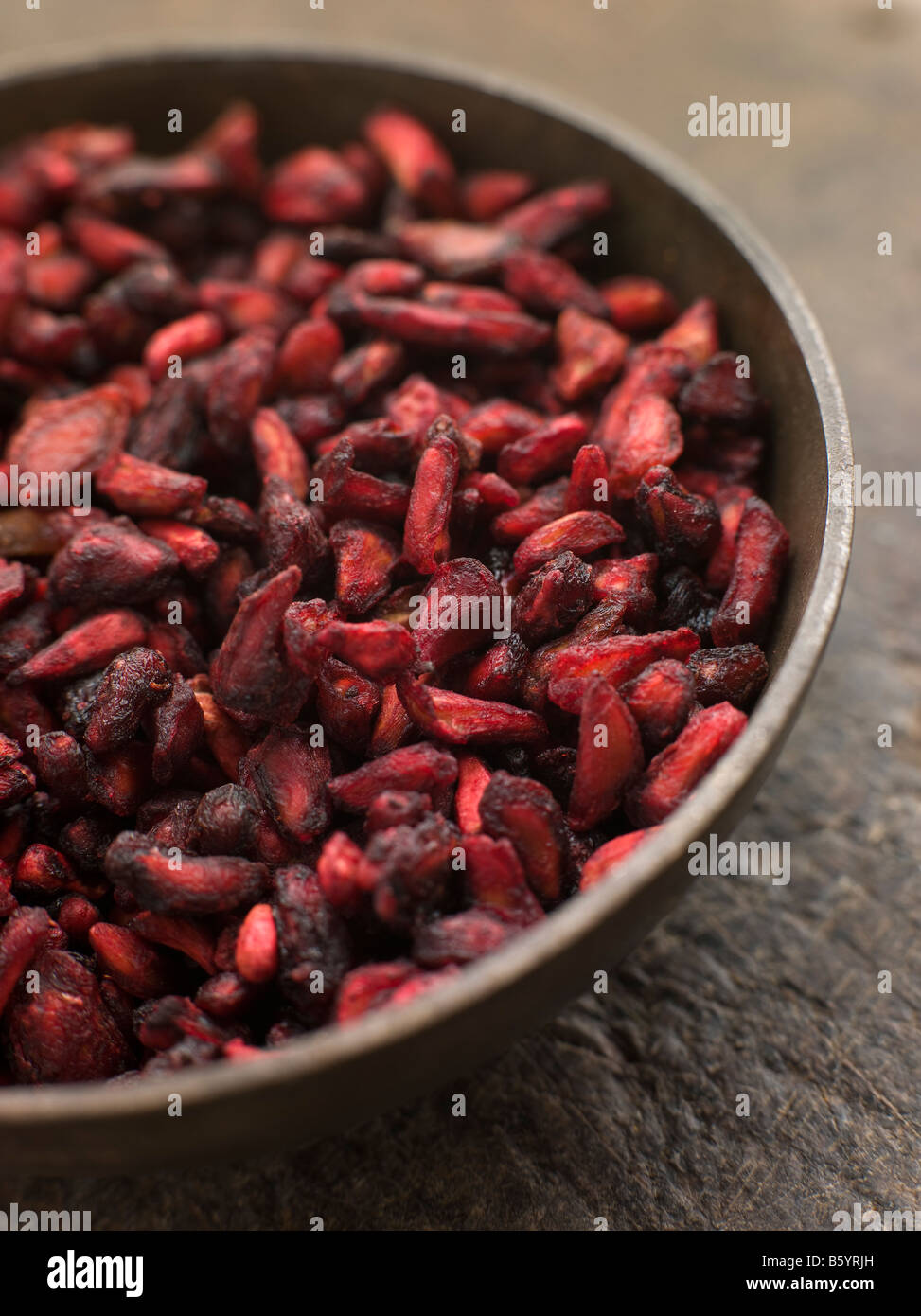 Dish of Dried Pomegranate Seeds Stock Photo