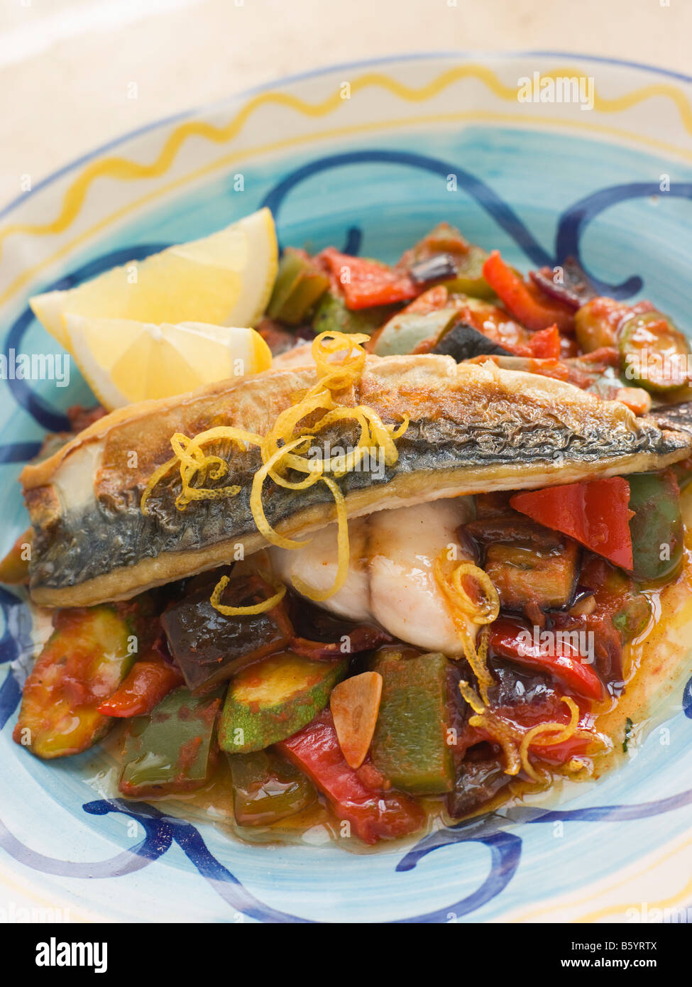 Fillets of Mackerel in Lemon Samfaina Stock Photo
