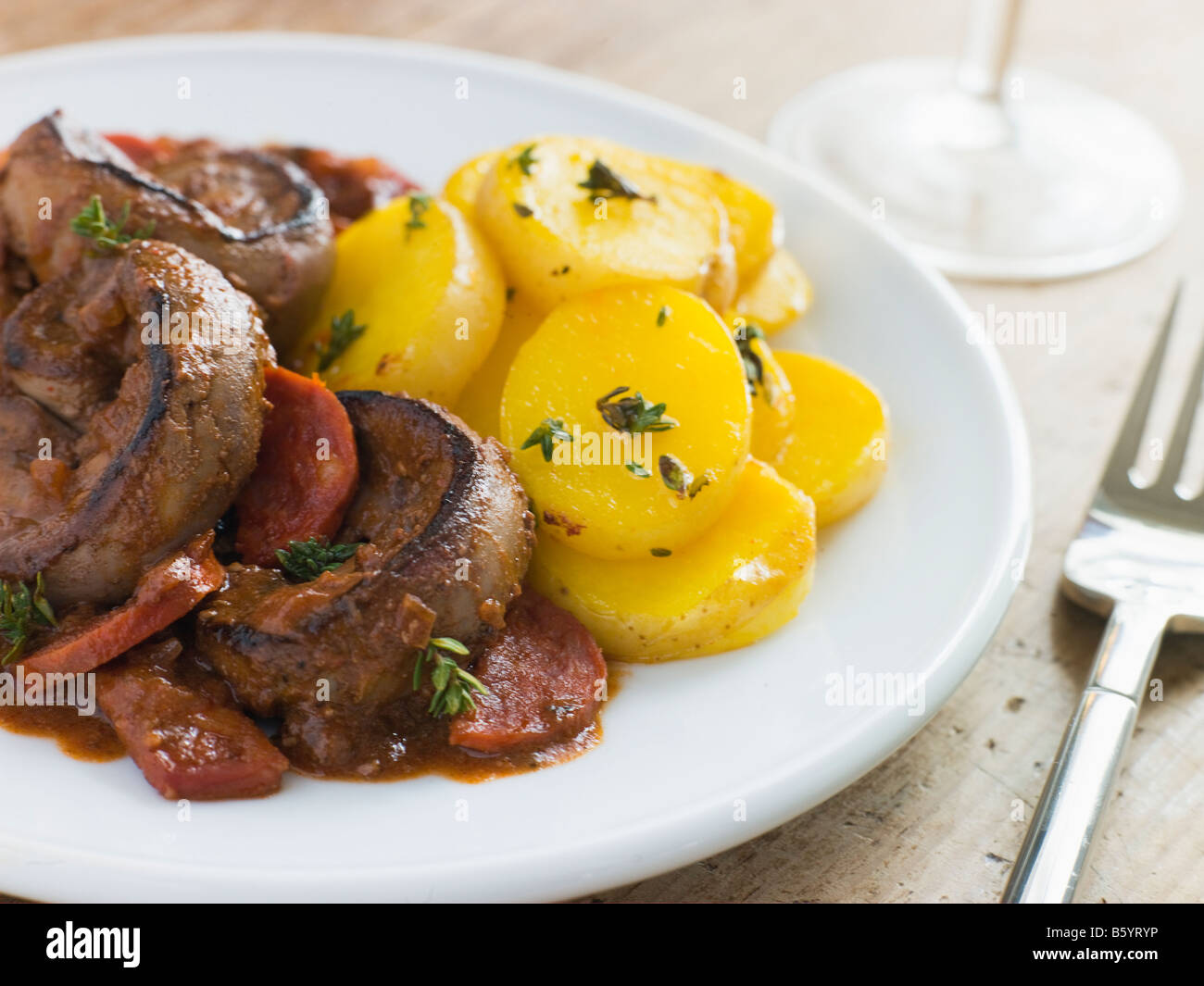 Lambs Kidney Chorizo Sausage and Sherry Sauce Stock Photo Alamy