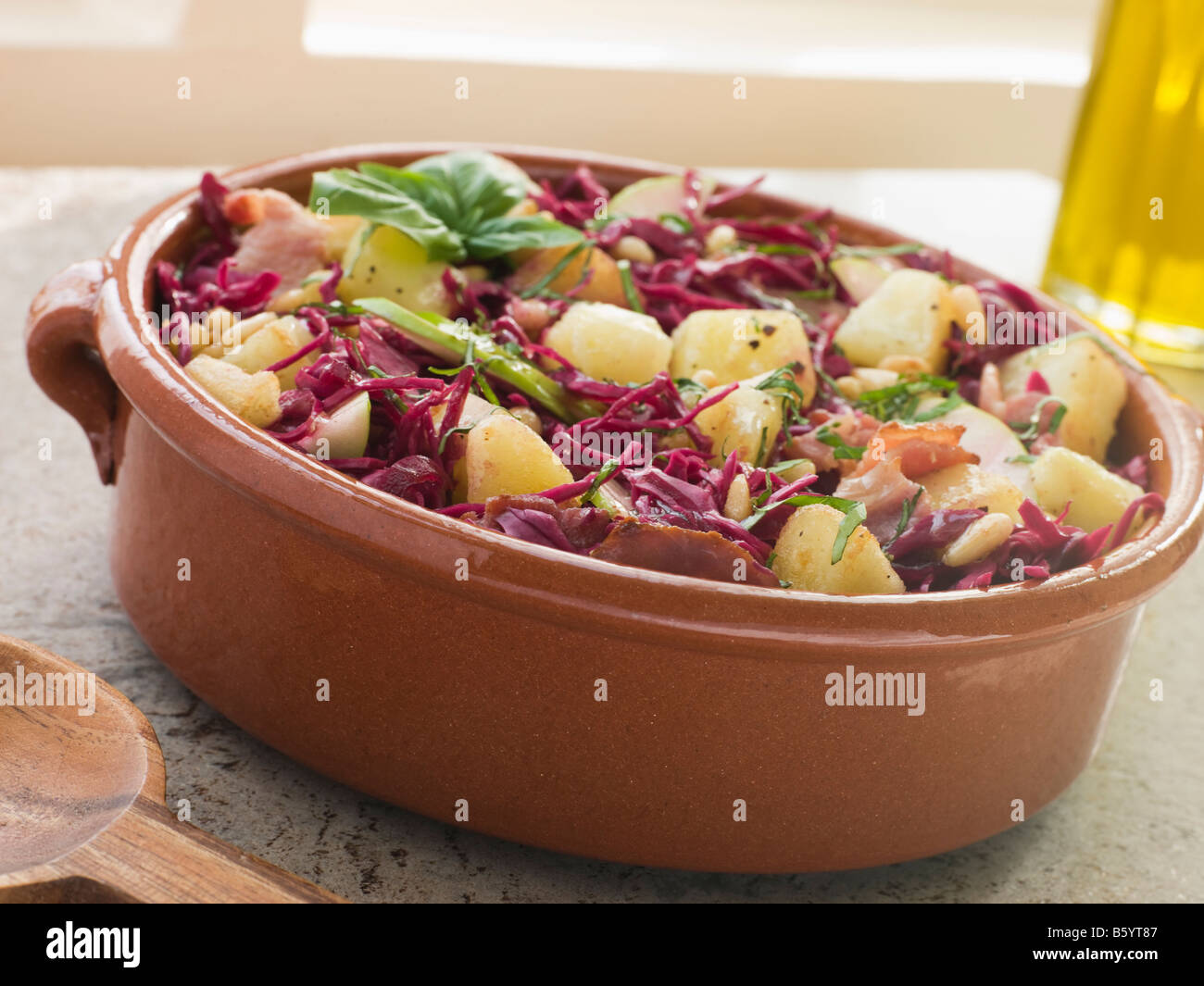 Potato Bacon and Pickled Red Cabbage Salad Stock Photo