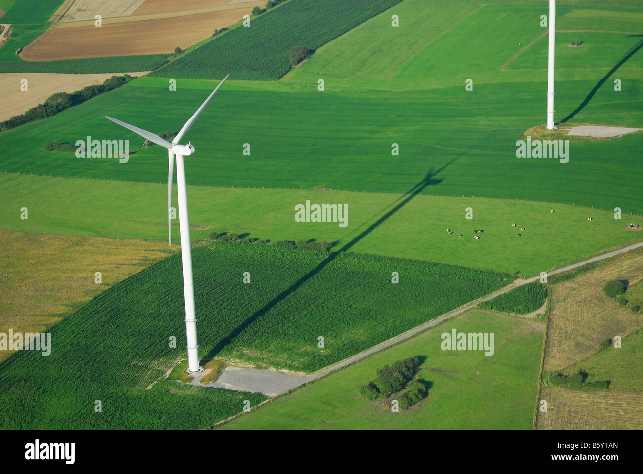 Aerial view of wind turbine in Lorraine region - France Stock Photo