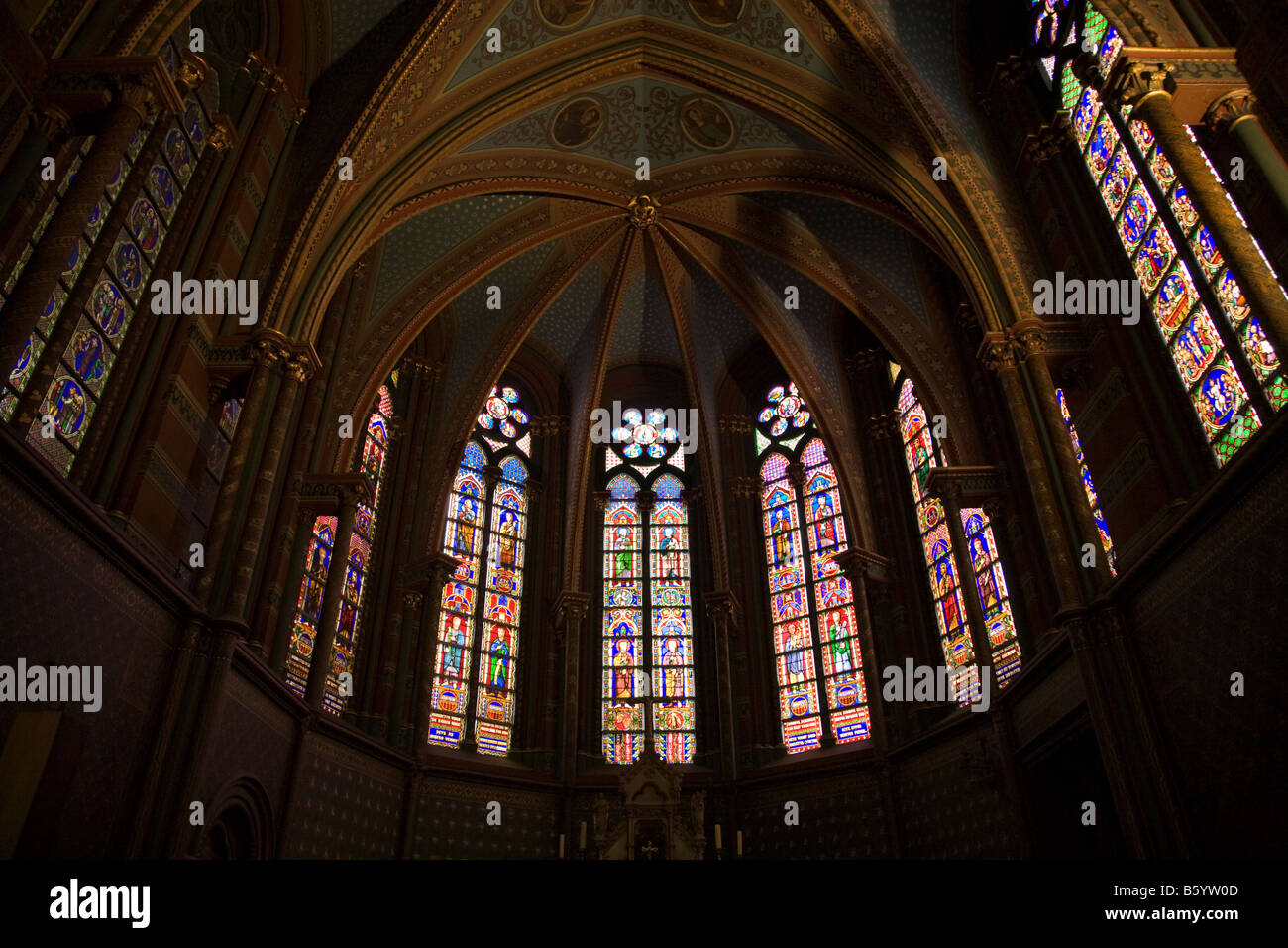 Stained Glass Window Vaulted Ceiling Of The Apse In The