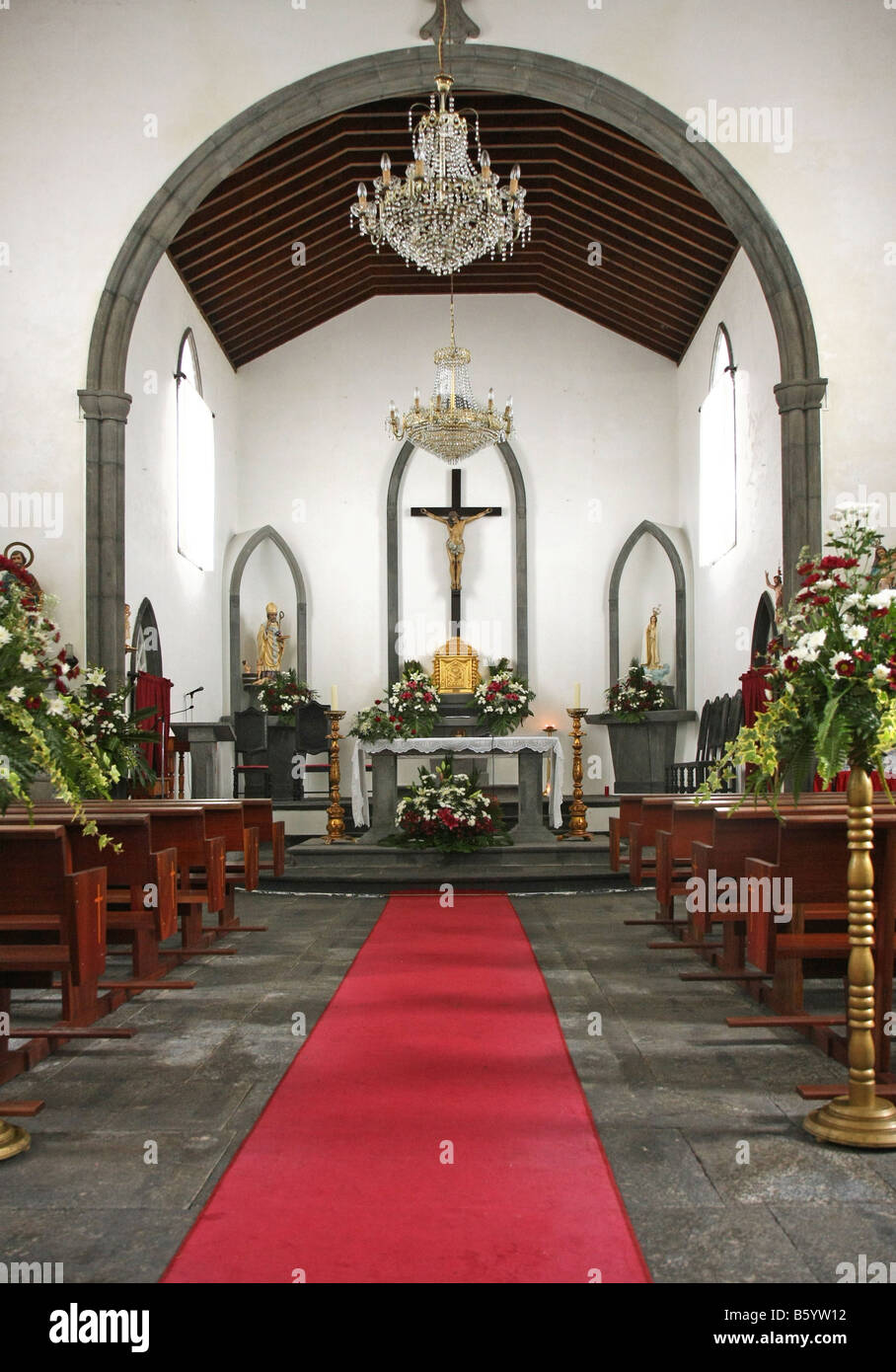 Inside Igreja de São Nicolau - The church of Santa Claus, Sete Cidades, São Miguel, Azores, Portugal Stock Photo