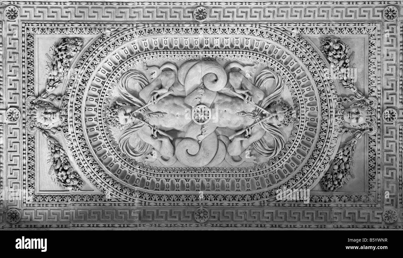 Relief sculpture on ceiling inside Louvre Museum Paris France Stock Photo