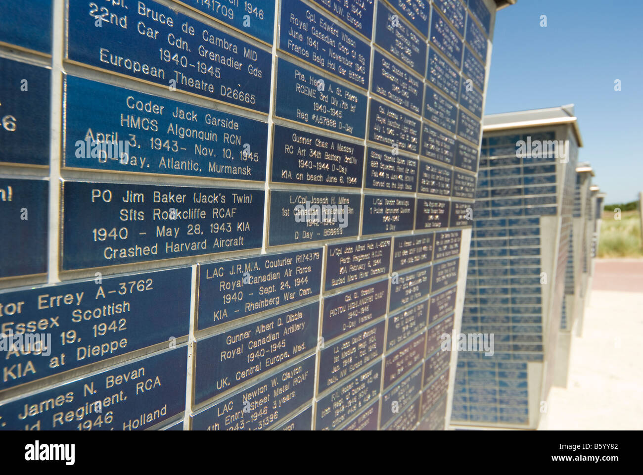 Remembrance plaques in front of Canada Juno Beach Centre Stock Photo