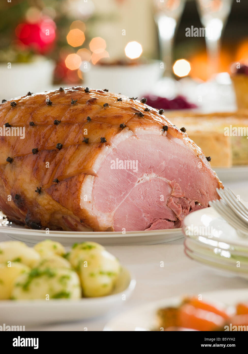 Honey Roasted Ham Boxing Day Buffet Stock Photo Alamy
