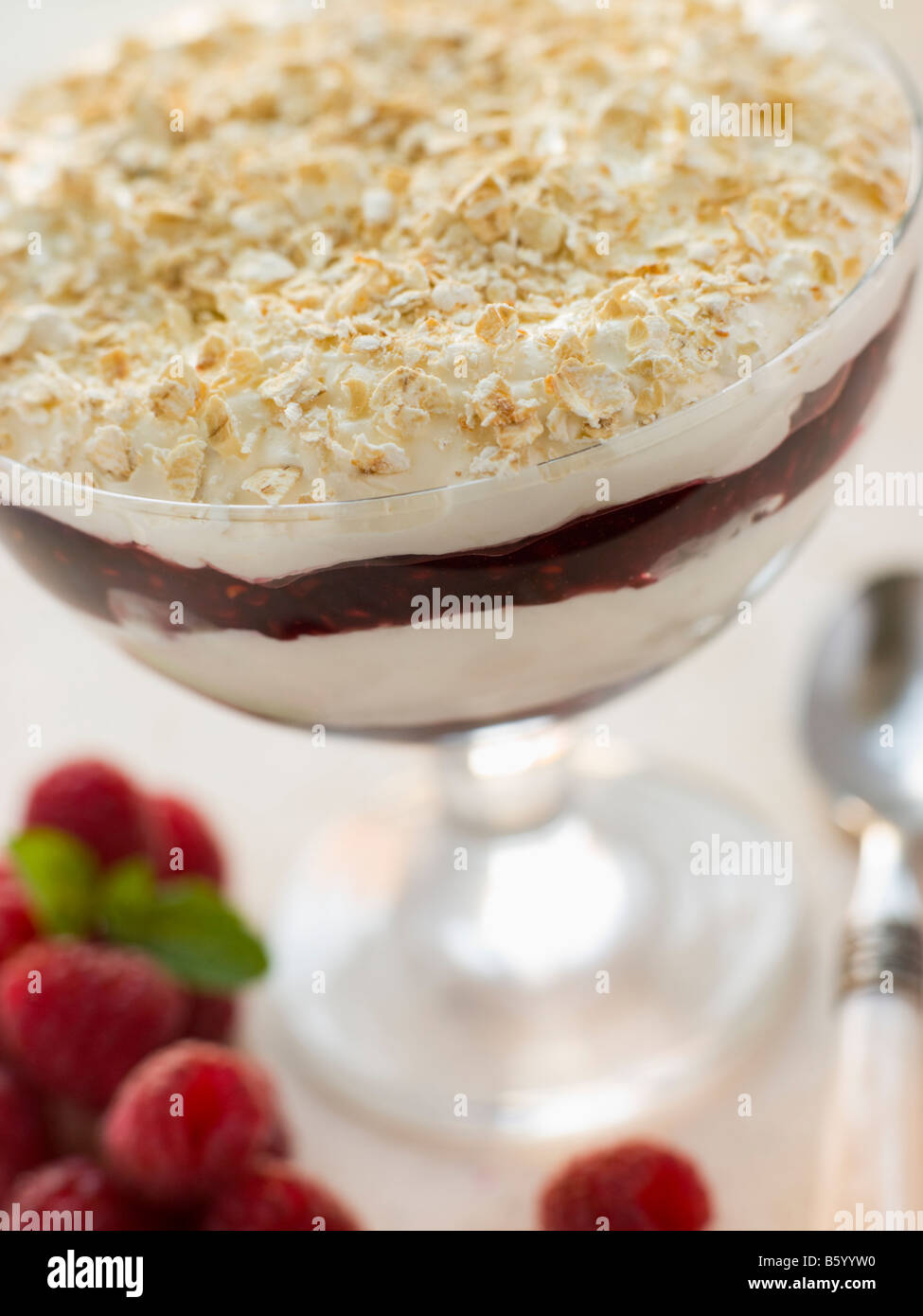 Glass of Raspberry Cranachan Stock Photo Alamy