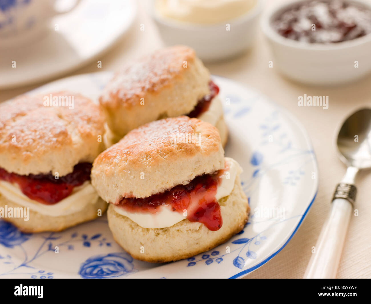 Scones Tea Clotted Cream and Jam Stock Photo