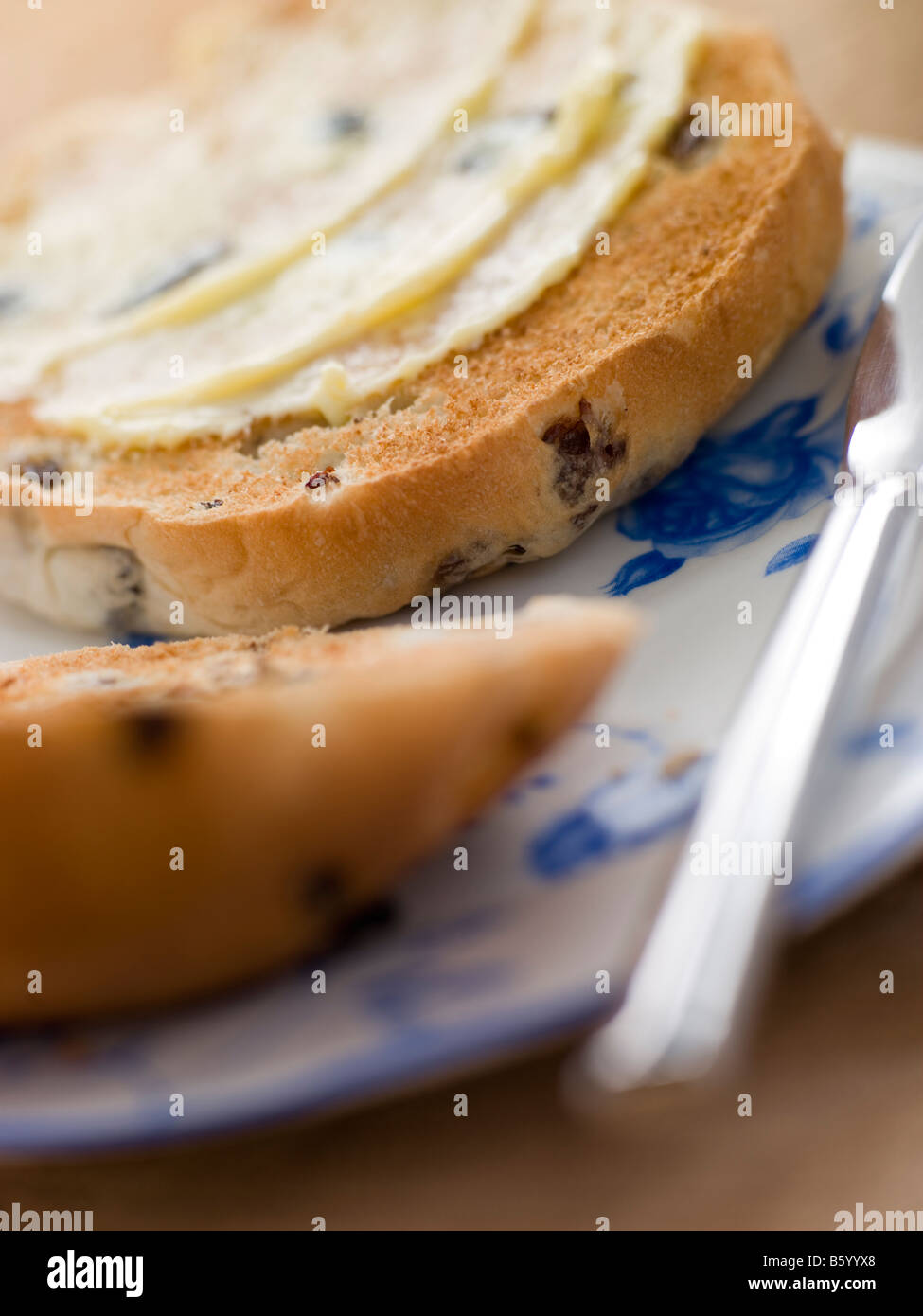 Toasted Tea Cake with Butter Stock Photo