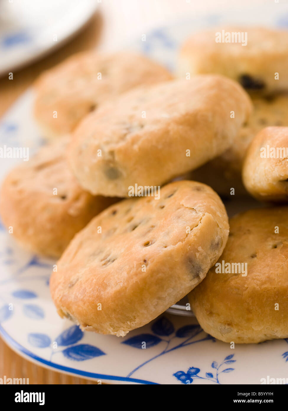 Plate of Eccles Cakes Stock Photo