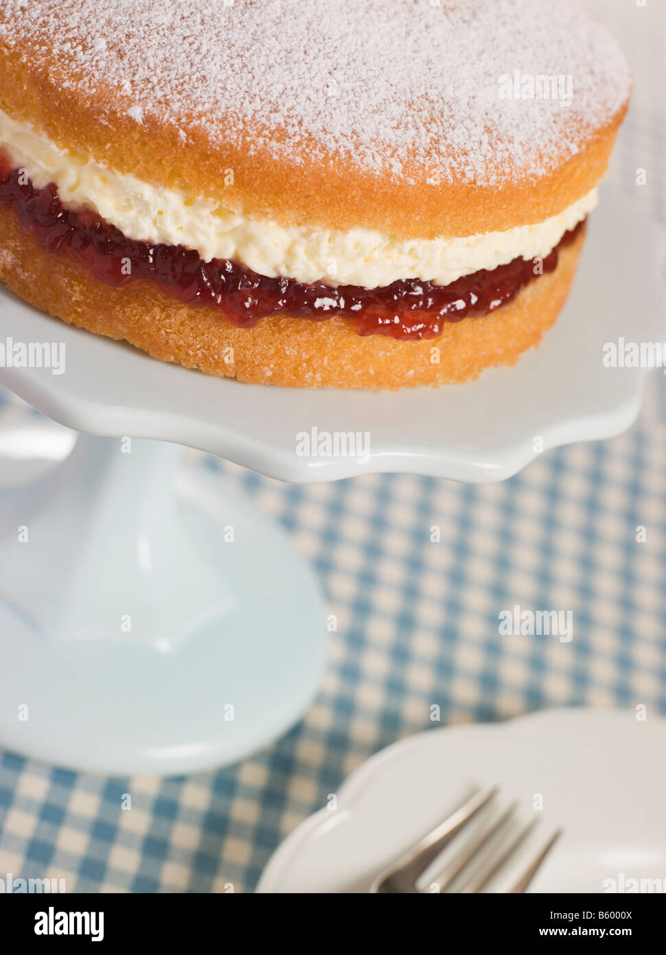 Victoria Sponge on a Cake Stand Stock Photo