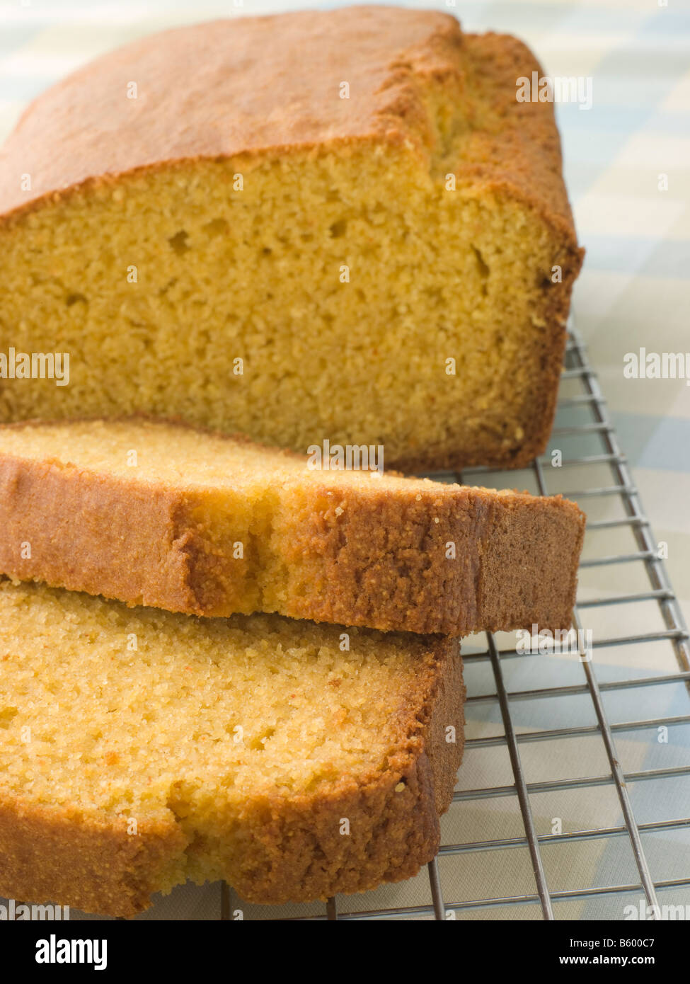 Loaf of Corn Bread on a Cooling rack Stock Photo