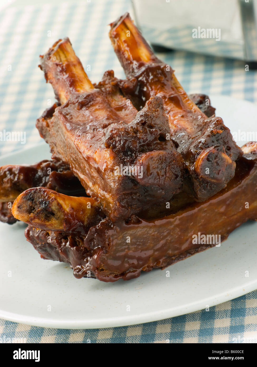 Stack of Barbeque Glazed Pork Ribs Stock Photo