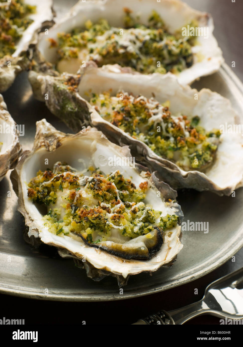 Platter of Oysters Rockefeller Stock Photo