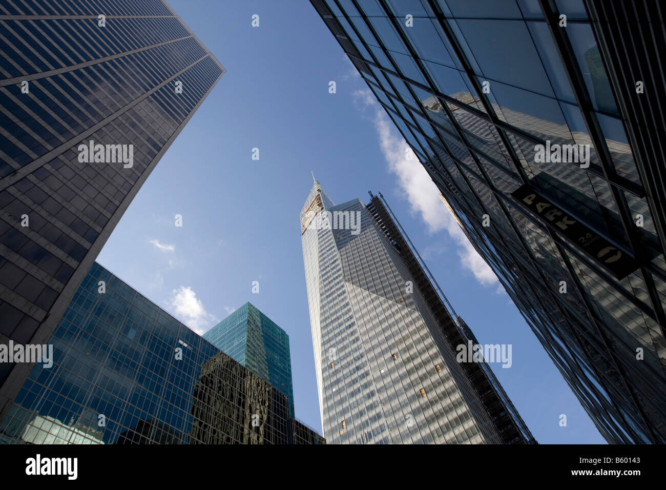 View of new Bank of America Tower under construction at One Bryant Park on Sixth Avenue between 42nd and 43rd Street in New York USA November 2008 Stock Photo