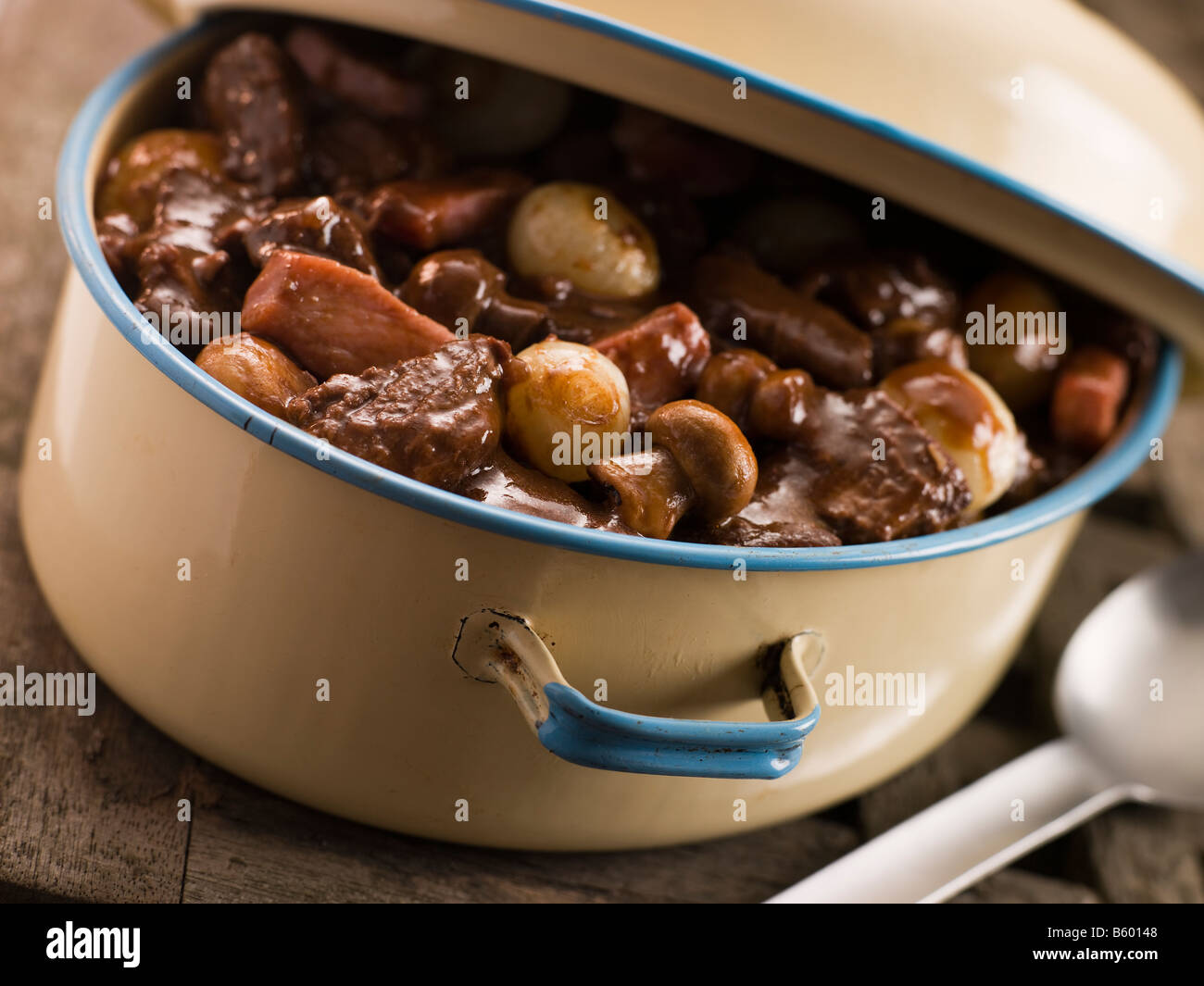 Casserole Dish With Beef Bourguignonne Stock Photo