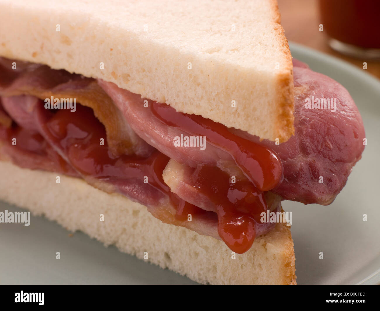 Bacon Sandwich on White Bread with Tomato Ketchup Stock Photo - Alamy