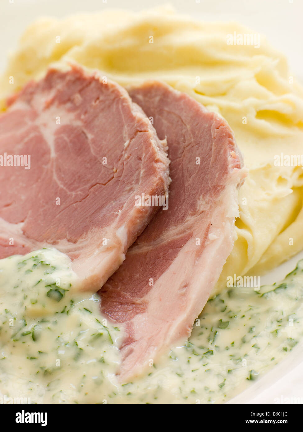 Boiled Collar of Bacon with Mashed Potato and Parsley Sauce Stock Photo Alamy