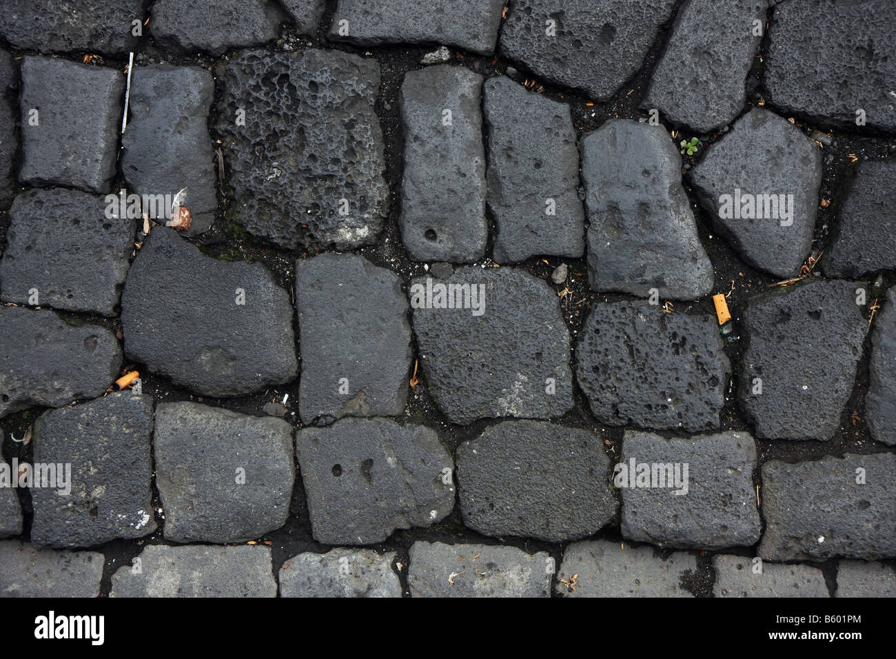 Paving stones made of black lava in the streets of Ponta Delgada Azores Portugal Stock Photo